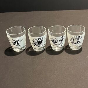 Vintage Anchor Hocking 4 Shot Glass Glasses Set Novelty Barware
